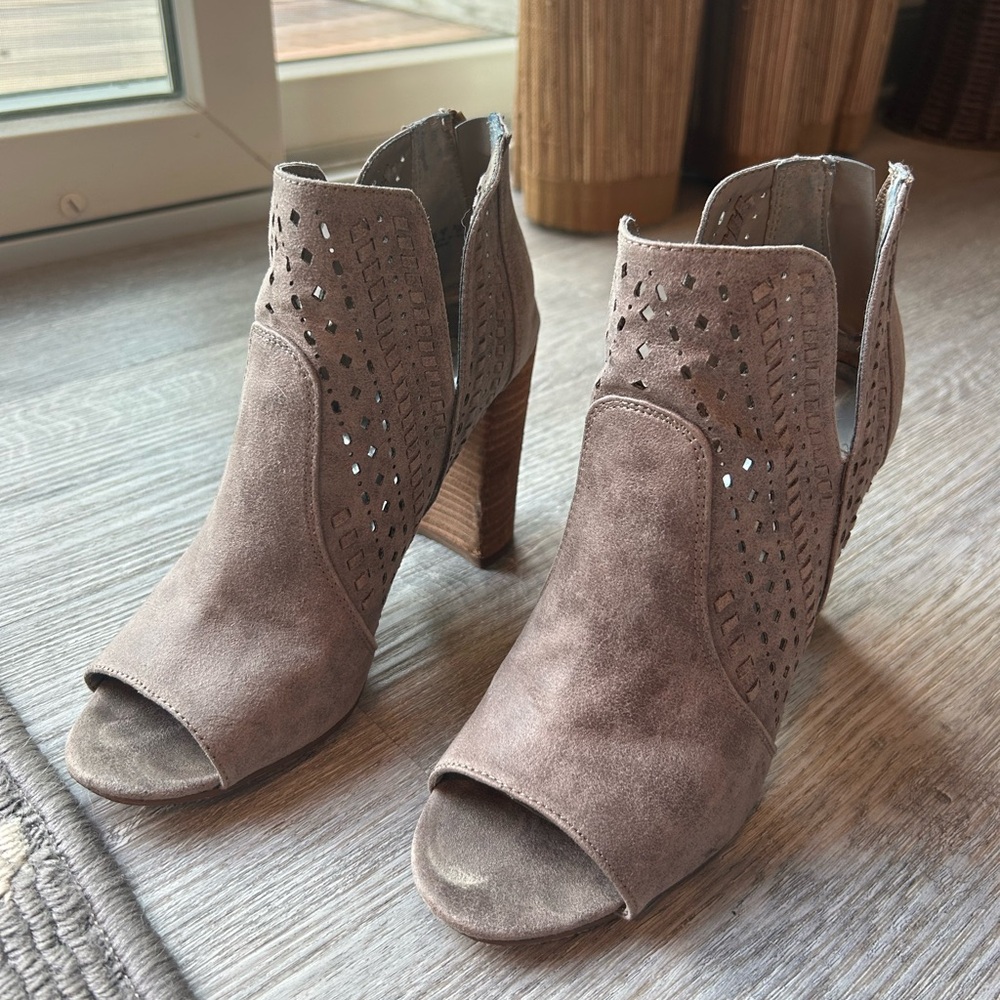 Carlos by Carlos Santana Taupe Suede Peep-Toe Heels